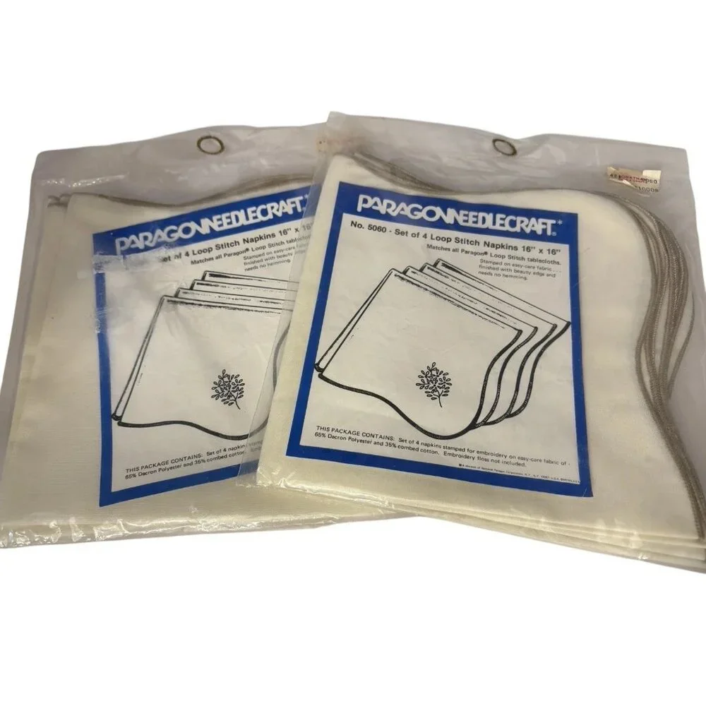 VTG Paragon Needlecraft Cross Loop Stitch Table Napkins 16”x16” 2 Packs Of 4 NOS